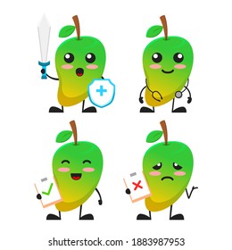vector illustration of cute mango fruit medical theme bundle set. cute mango fruit Concept White Isolated. Flat Cartoon Style Suitable for Landing Page, Banner, flyer, Sticker.