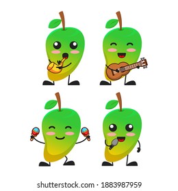 vector illustration of cute mango fruit playing music theme bundle set. cute mango fruit Concept White Isolated. Flat Cartoon Style Suitable for Landing Page, Banner, flyer, Sticker.