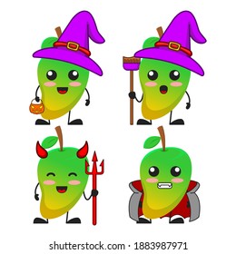 vector illustration of cute mango fruit halloween theme bundle set. cute mango fruit Concept White Isolated. Flat Cartoon Style Suitable for Landing Page, Banner, flyer, Sticker.