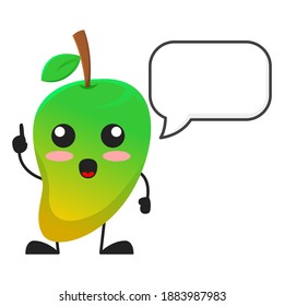 vector illustration of cute mango fruit with blank ballon word. cute mango fruit Concept White Isolated. Flat Cartoon Style Suitable for Landing Page, Banner, Flyer, Sticker.
