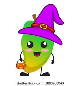 vector illustration of cute mango fruit halloween or character witch pumpkin. cute mango fruit Concept White Isolated. Flat Cartoon Style Suitable for Landing Page, Banner, Flyer, Sticker.