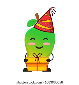 ilustración vectorial de la caja de regalo de cumpleaños de frutas de mango lindo o de personajes. linda fruta de mango Concepto blanco aislado. Estilo de caricatura plana Adecuado para Aterrizar Página, Cartel, Volante, Pegatina.