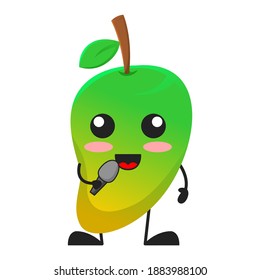 vector illustration of cute mango fruit music or character singing. cute mango fruit Concept White Isolated. Flat Cartoon Style Suitable for Landing Page, Banner, Flyer, Sticker.