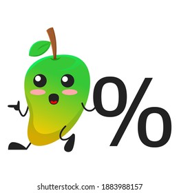 vector illustration of cute mango fruit business or character with persent. cute mango fruit Concept White Isolated. Flat Cartoon Style Suitable for Landing Page, Banner, Flyer, Sticker.