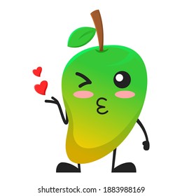 vector illustration of cute mango fruit valentine or character kiss love. cute mango fruit Concept White Isolated. Flat Cartoon Style Suitable for Landing Page, Banner, Flyer, Sticker.