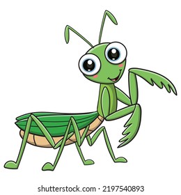 Vector Illustration Cute Mantis Grasshopper Cartoon Stock Vector ...