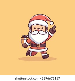 vector illustration of cute mascot or character Santa running carrying gifts