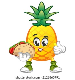 ilustración vectorial de la mascota linda del personaje de la piña con taco