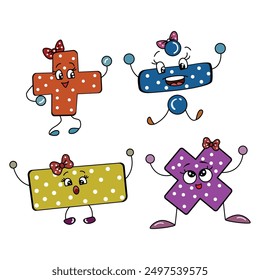 Vector Illustration of Cute Match Character Doodle minus, plus, multiplication, division