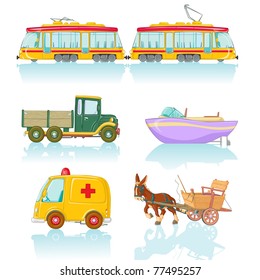 Vector illustration, cute means of conveyance, cartoon concept, white background.