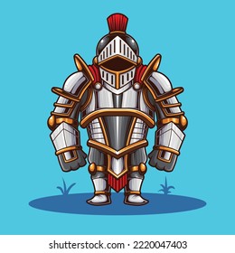 Vector illustration of cute medieval knight mascot