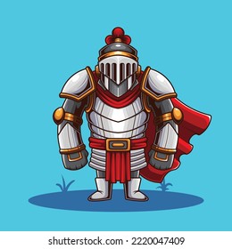 Vector illustration of cute medieval knight mascot