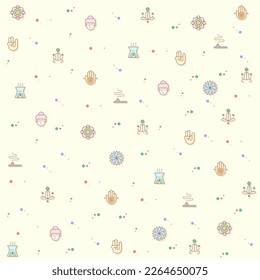 Vector illustration of a cute meditation. Collection of lotus, relaxation, wellness, zen, meditate, mind, asana and other elements. Isolated on beige.