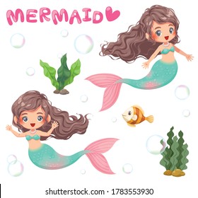 Vector illustration of cute mermaid and accessory