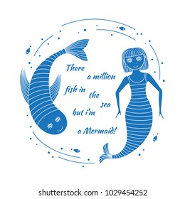 vector illustration of cute mermaid and fish under water