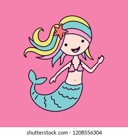 Vector illustration of cute mermaid waves