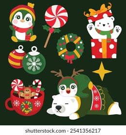 Vector Illustration Illustration of a Cute Merry Christmas Icon in green and red with an isolated background and editable file