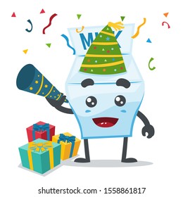 vector illustration of cute milk mascot or character says happy new year in white background