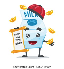 vector illustration of cute milk mascot or character celebration of happy new year in white background