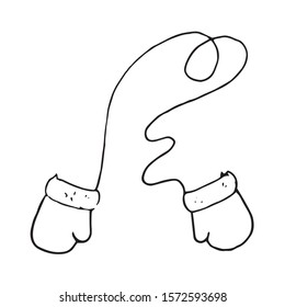 Vector illustration. Cute mittens on elastic isolated on a white background. Cozy holiday winter element. Hand drawn doodle clipart.