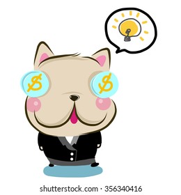 vector illustration of cute money-bulldog cartoon drawing style