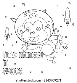 Vector illustration of cute monkey Astronaut Floating In Space. Cartoon isolated vector illustration, Creative vector Childish design for kids activity colouring book or page.