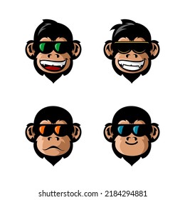 vector illustration of cute monkey face in glasses