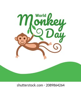 Vector illustration, a cute monkey hanging, as a banner or poster, world monkey day, which is observed every 14 December.