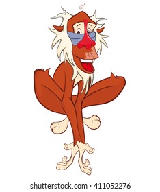 Vector Illustration of a Cute Monkey. Mandrill. Cartoon Character