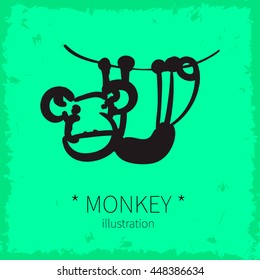 Vector illustration. Cute monkey on a blue background.