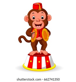 Vector Illustration Of Cute Monkey Playing Percussion Hand Cymbals