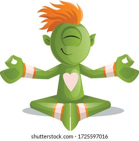 Vector Illustration Of A Cute Monster Doing Yoga/Meditation Isolated On White Background