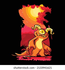 Vector illustration of cute monster in the forest