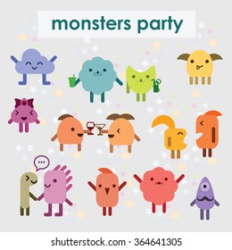 vector illustration / cute monsters / emoticons large collection