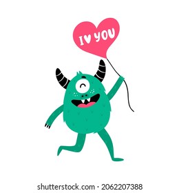 Vector illustration with cute monsters isolated on a white background. Valentine's day illustration.