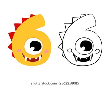 Vector illustration of cute monsters numbers. Color and outline cartoon image. Educational material for preschool children. Coloring book for kids.
