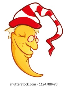Vector Illustration of a Cute Moon. Cartoon Character 