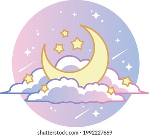 Vector illustration of cute moon with stars in the sky