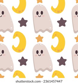 Ilustración vectorial, luna linda y estrellas un fantasma para diferentes usos de diseño e impresión.