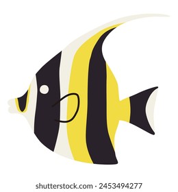 Vector illustration of cute moorish idol. Fish, icon, sea, aquarium