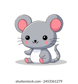 Vektorillustration einer niedlichen Maus in einem Cartoon, minimalistisch und flach Stil isoliert auf einem weißen Hintergrund