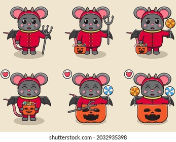 Vector illustration of cute Mouse with Devil costume. Mouse character vector design. Good for label, sticker, clipart.