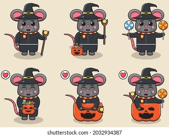 Vector illustration of cute Mouse with Wizard costume. Mouse character vector design. Good for label, sticker, clipart.