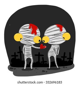 vector illustration of cute mummy-love  drawing style