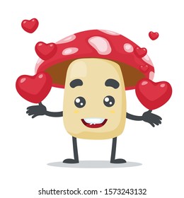 vector illustration of cute mushroom bring heart (love), on white background