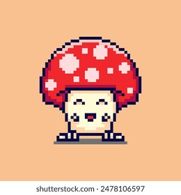 Vector Illustration of cute mushroom character with Pixel Art Design, perfect for game assets themed designs