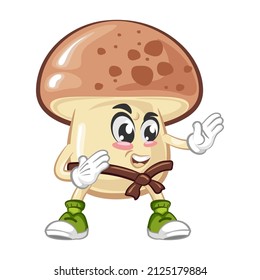 vector illustration of cute mushroom mascot practicing martial arts