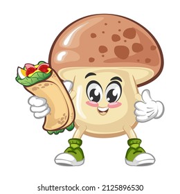 vector illustration of cute mushroom mascot offering delicious borito