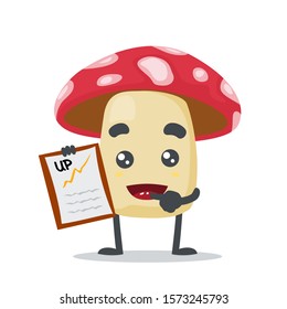 vector illustration of cute mushroom presentation with clipboard, on white background