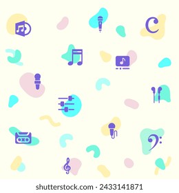 Vector illustration of a cute music and music note. Collection of media, sound, multimedia, audio, musical, waveform and other elements. Isolated on beige.